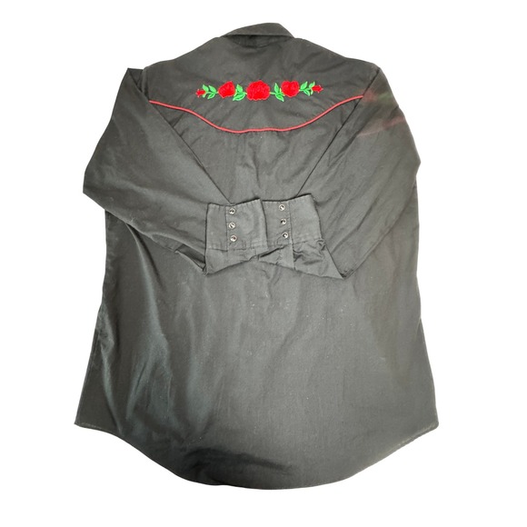 VTG Ely Diamond Western Shirt Black American Rose Embroidered Snap Size Large - Picture 7 of 8